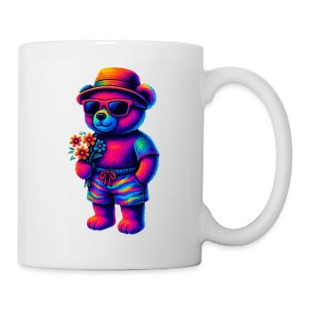 neonfarbenem Teddy im Beach-Look - Tasse - Weiß - Rechts