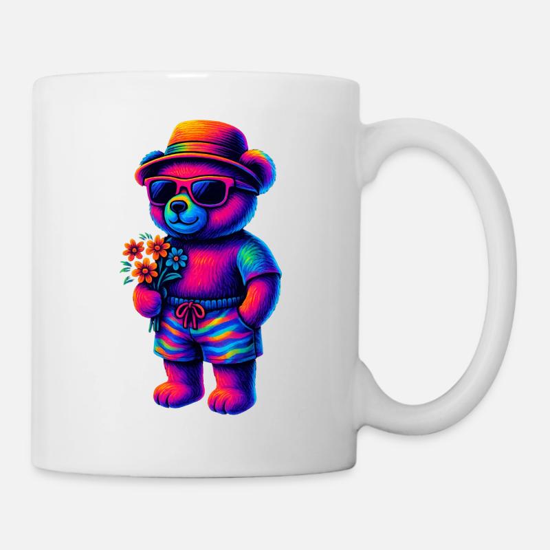 neon-coloured teddy bear in beach look - Mug - white