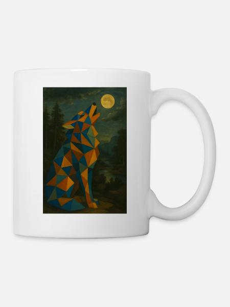 Wolf heult Mond an - Tasse - Weiß