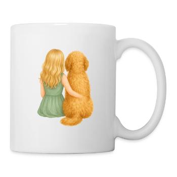 Little blonde girl with golden retriever - Mug - white - Right