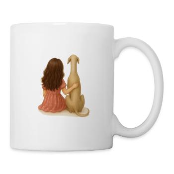 Kleines Mädchen mit Windhund – Aquarell - Tasse - Weiß - Rechts