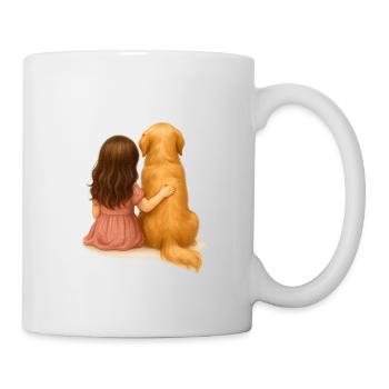 Kleines Mädchen mit Golden Retriever – Aquarell - Tasse - Weiß - Rechts