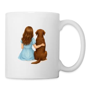 Brunette woman with brown Labrador - Mug - white - Right