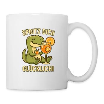 Spritz dich glücklich – Lustiger Dino mit Drink - Tasse - Weiß - Rechts