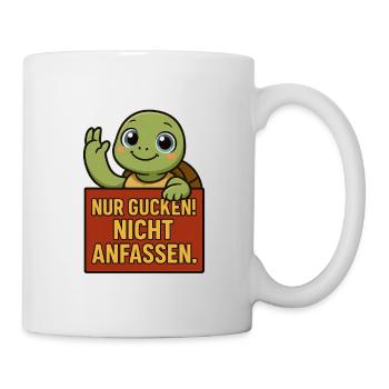 Süßes Schildkröten Shirt – Nur gucken! Nicht anfas - Tasse - Weiß - Rechts
