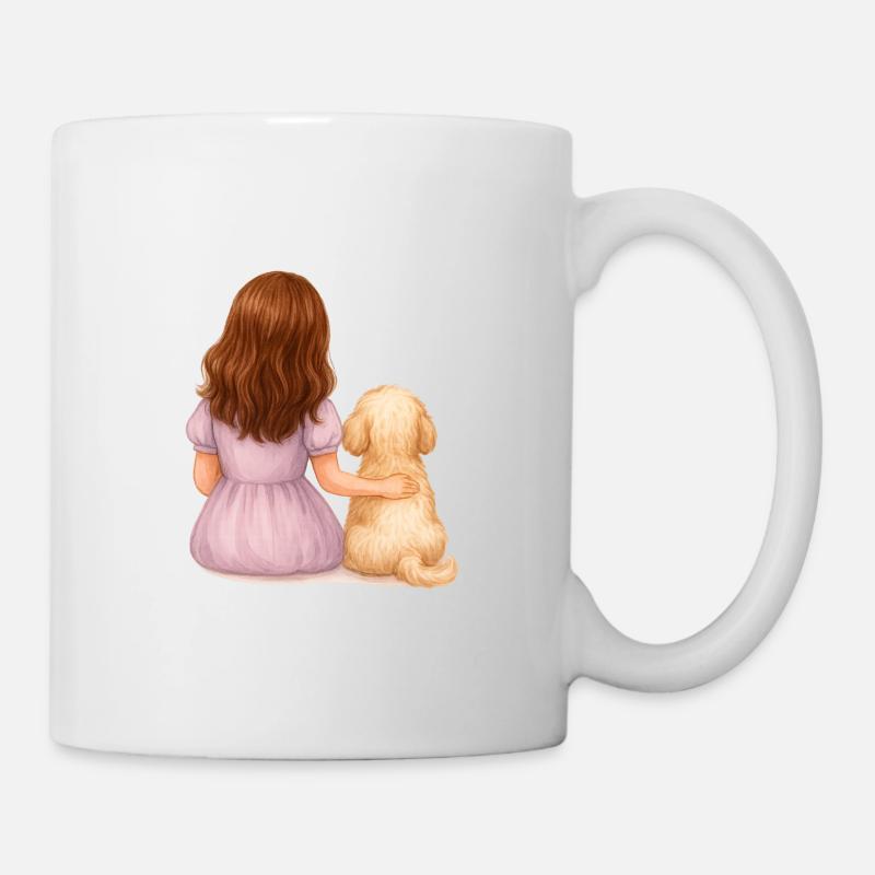 Kleines Mädchen mit Hund - Tasse - Weiß