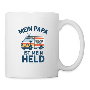Kinderlogo Rettungsdienst Mein Papa ist mein Held - Tasse - Weiß - Rechts