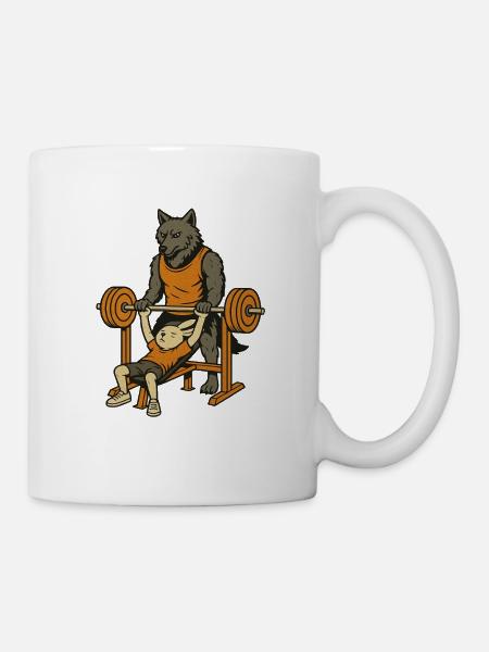 Hase und Wolf im Fitnessstudio - Tasse - Weiß