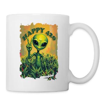 Cannabis HAPPY 420 with Paece Alien 1 - Tasse - Weiß - Rechts