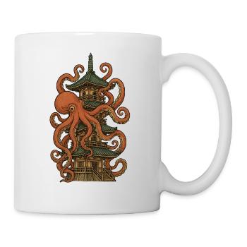 Octopus vs. Pagoda – Japanese Art Design - Mug - white - Right