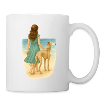 Windhund am Meer mit brünetter Frau - Tasse - Weiß - Rechts