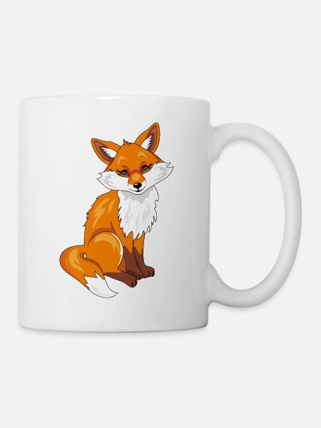 Sitting cute shy fox - Mug - white