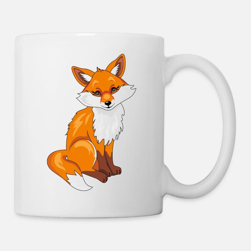 Sitting cute shy fox - Mug - white