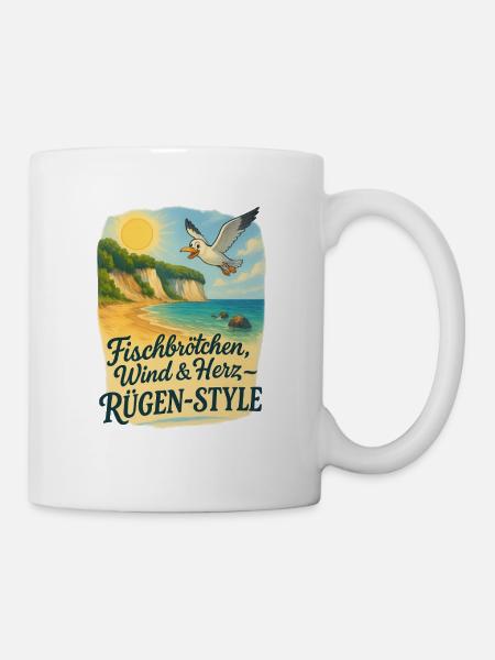 Fischbrötchen, Wind & Herz – Rügen-Style - Tasse - Weiß