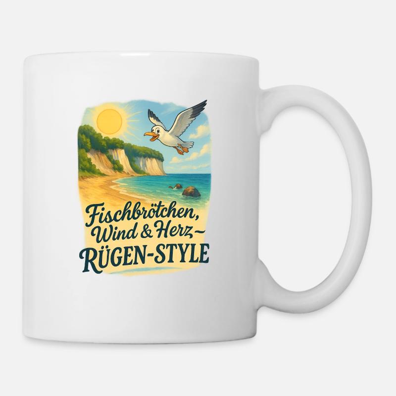 Fischbrötchen, Wind & Herz – Rügen-Style - Tasse - Weiß
