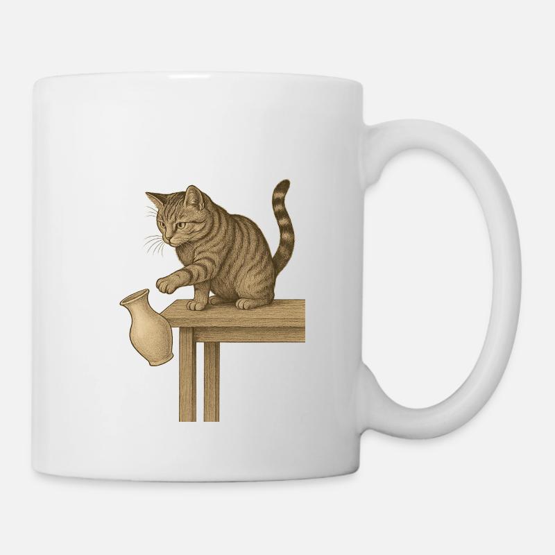 Katzenlogik: Wenn’s steht, kann es auch fallen - Tasse - Weiß