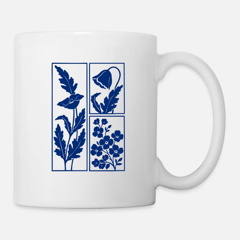 Blaue minimalistische Blumen trendiger Vintage-Look - Tasse - Weiß