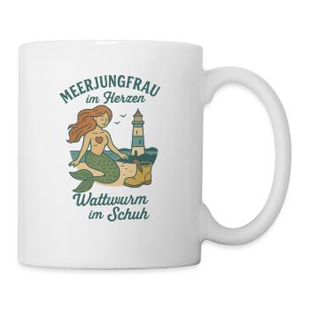 Meerjungfrau im Herzen - Wattwurm im Schuh - Tasse - Weiß - Rechts