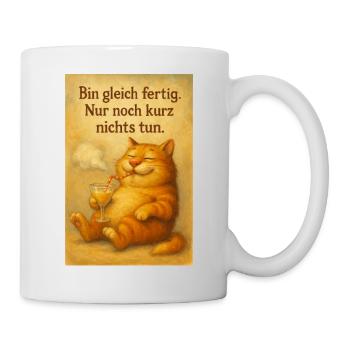 Katze mit Cocktail - Tasse - Weiß - Rechts