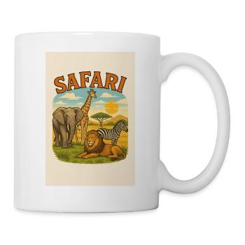 Savannah landscape with lion, elephant, giraffe - Mug - white - Right