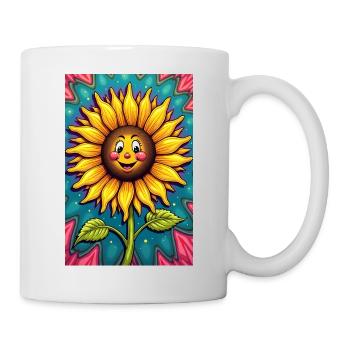 Freundlich lächelnde Sonnenblume - Tasse - Weiß - Rechts