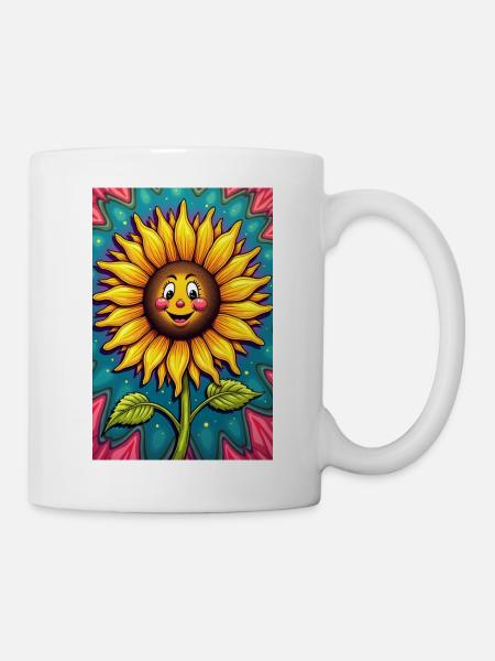 Freundlich lächelnde Sonnenblume - Tasse - Weiß