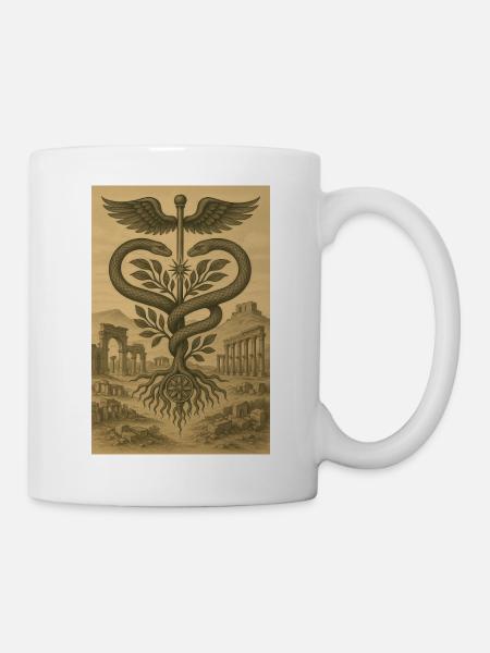 Greek caduceus Hermes archaeology snake ruin site - Mug - white