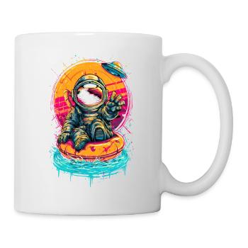 Floating Astronaut with Donut Ring – Neon Space Su - Mug - white - Right