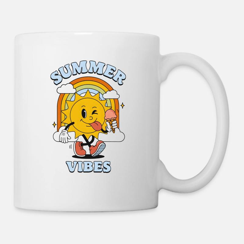 Summer Vibes Cartoon – Sun with & Retro Rain - Mug - white