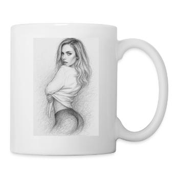 Omikly femme croquis cheveux longs de dos pin up - Mug blanc - blanc - Droite