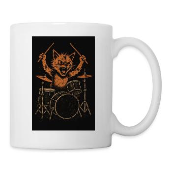 Batteur Cat Punk Rock Musique - Mug blanc - blanc - Droite