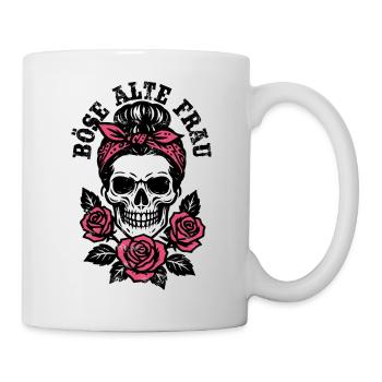 Böse alte Frau - Totenkopf - Rosen - Spruch - Tasse - Weiß - Rechts