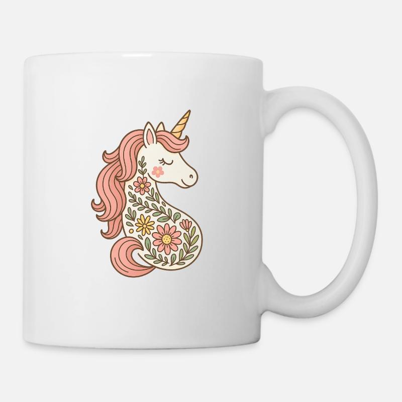 Magisches Einhorn mit Blumen – Zauberhaftes Design - Tasse - Weiß