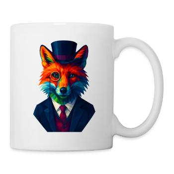 WPAP Stil Tiere - Fuchs eleganter Anzug Monokel - Tasse - Weiß - Rechts