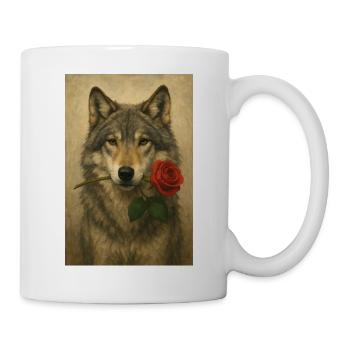 Wolf mit Blume - Tasse - Weiß - Rechts