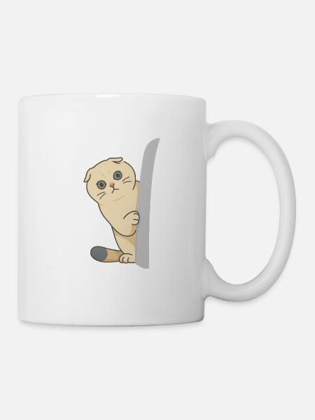 chat mignon attendant devant la porte - Mug blanc - blanc