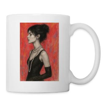 Frau mit roter Perlenkette omikly Pop Art - Tasse - Weiß - Rechts