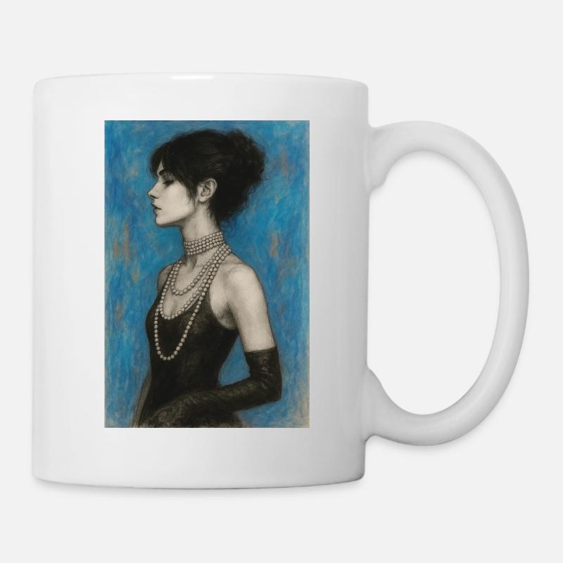 Femme au collier de perles bleu omikly pop art - Mug blanc - blanc