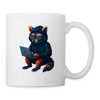 WPAP Stil Tiere - Techno Waschbär mit Hoody - Tasse - Weiß - Rechts