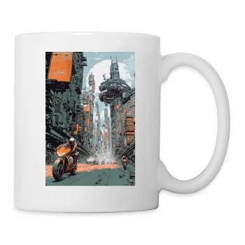 Balade à vélo futuriste à travers Neon City - Mug blanc - blanc - Droite