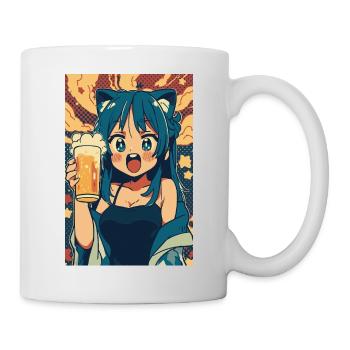 Prost! Anime Mädchen mit Bier - Tasse - Weiß - Rechts