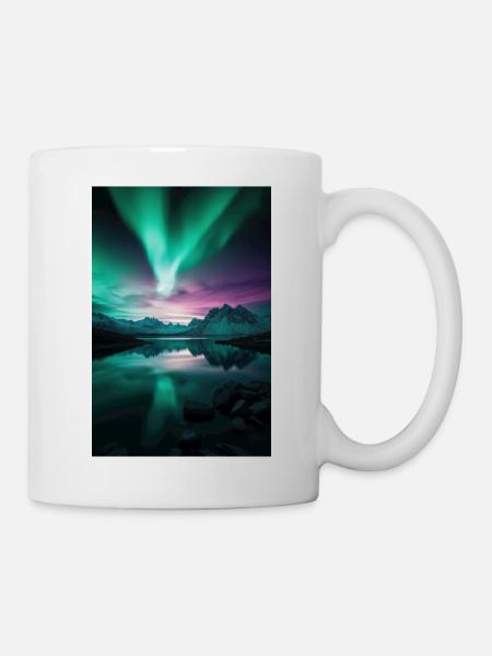 Polarlichter über arktischen Gipfeln - Tasse - Weiß