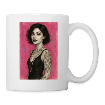 Woman Necklace Pearls Pink Elegant Omikly Pop Art - Mug - white - Right