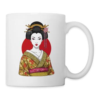 Élégante Geisha en kimono traditionnel avec soleil rouge - Mug blanc - blanc - Droite