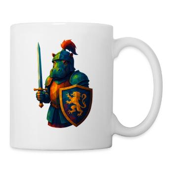 WPAP Stil Tiere - Hippo mit Ritterrüstung, Schwert - Tasse - Weiß - Rechts