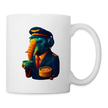 WPAP Style Animals - Elephant Flight Captain with Coffee - Mug - white - Right