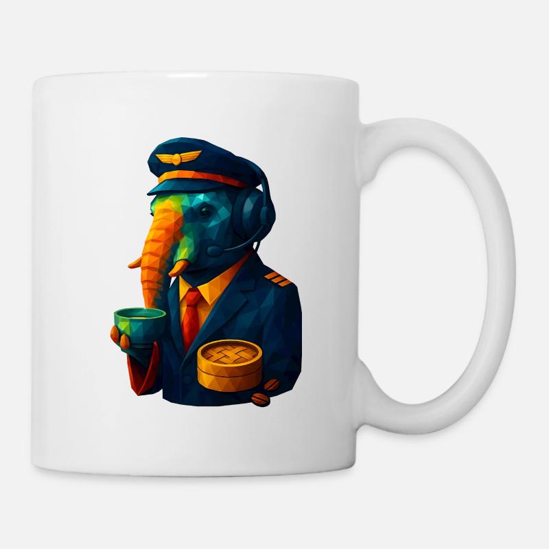 WPAP Stil Tiere - Elefanten Flugkapitän mit Kaffee - Tasse - Weiß