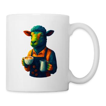 WPAP Stil Tiere - Schaf Barista mit Milchkaffee - Tasse - Weiß - Rechts