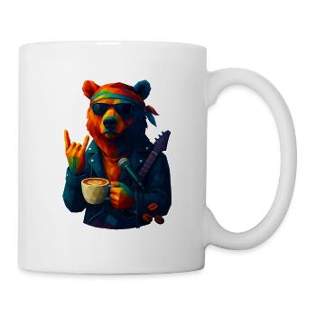 WPAP Style Animals - Grizzly Bear Guitarist & Headband - Mug - white - Right