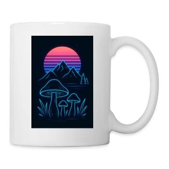 Paysage de champignons au néon au coucher du soleil - Mug blanc - blanc - Droite